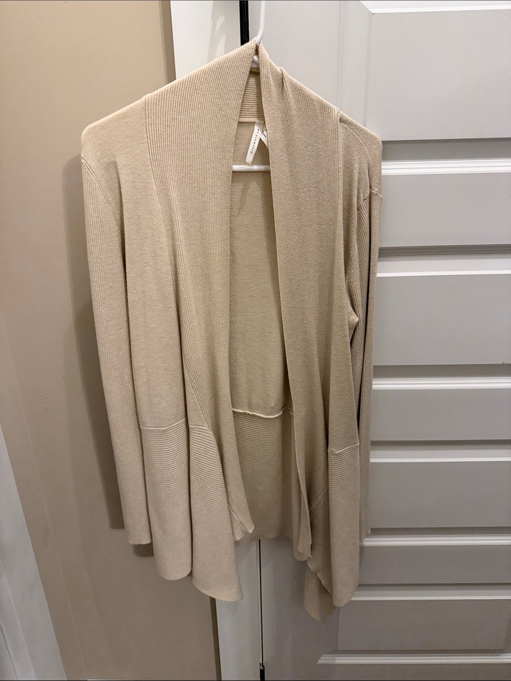 Dreamers Beige Open-Front Draped Cardigan